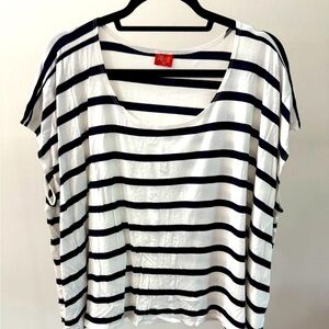 Feel The Piece Boxy White and Black Striped Tee